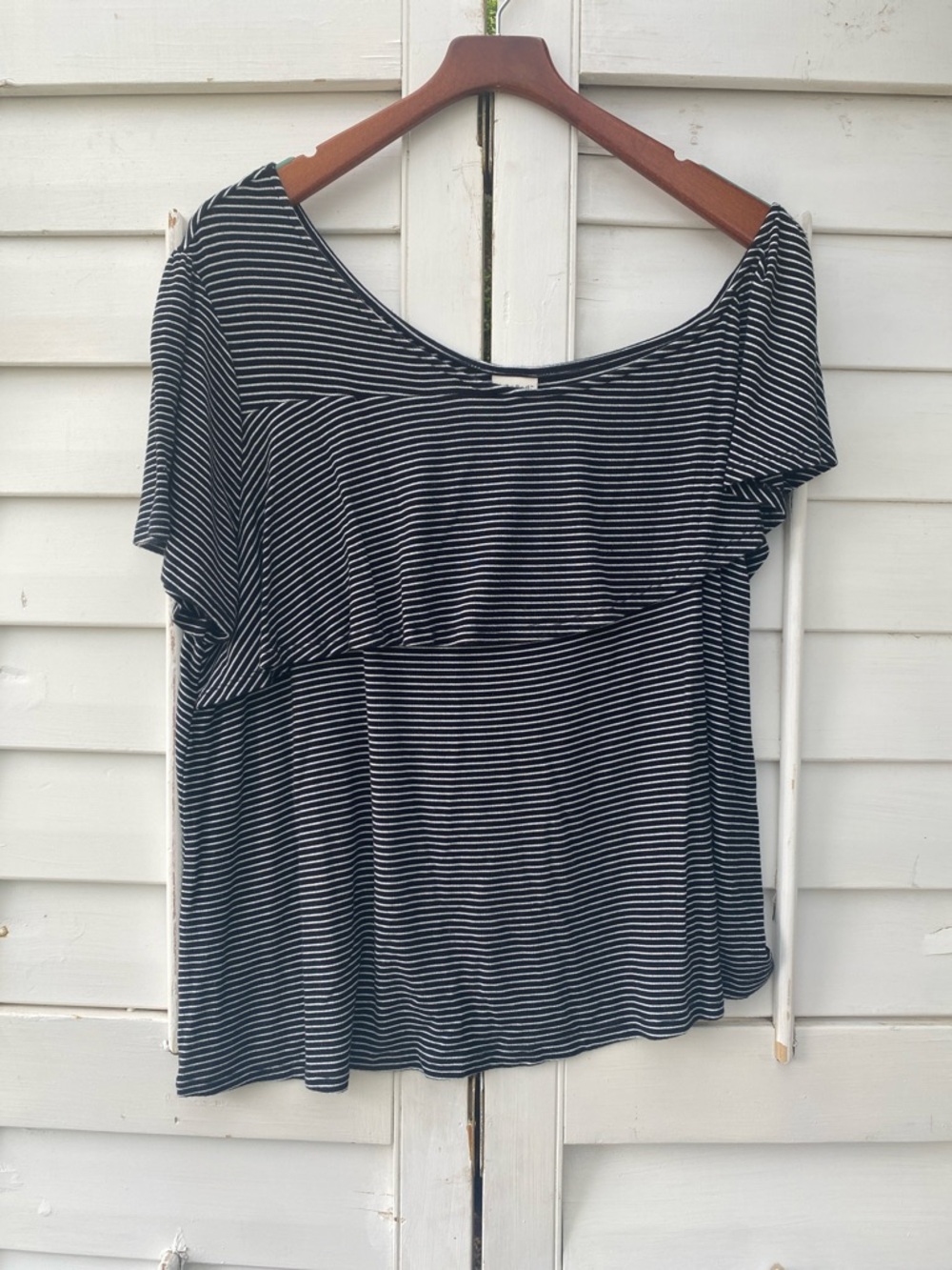 A New Day Striped Off-Shoulder Women’s Top in Black and White